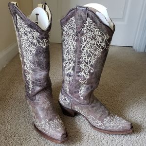 Corral Lisa Brown Crater Bone Embroidered Boots